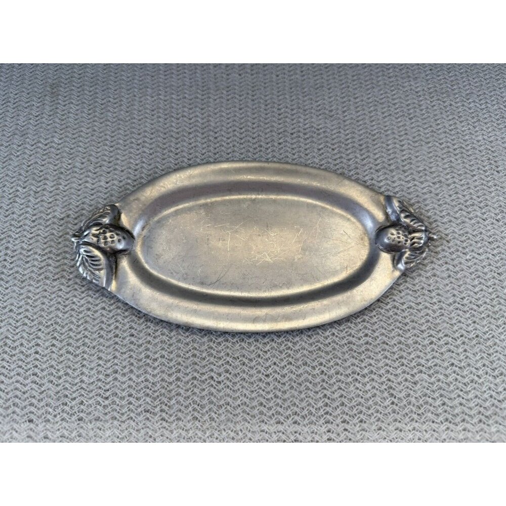 Holland Boone Polished Pewter Fruit Oval Tray Vintage Small Matte Finish Decor - Picture 2 of 6